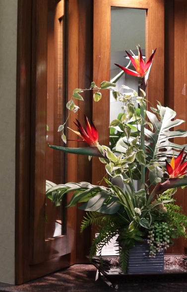 Flower arrangement on dental office reception desk