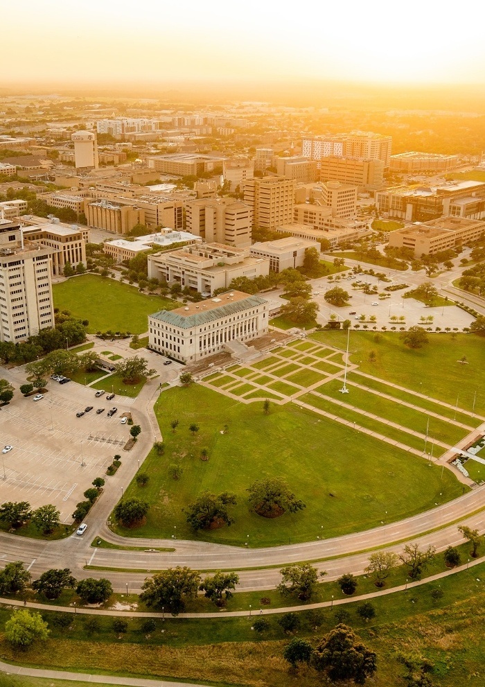 Aerial view of dental school campus